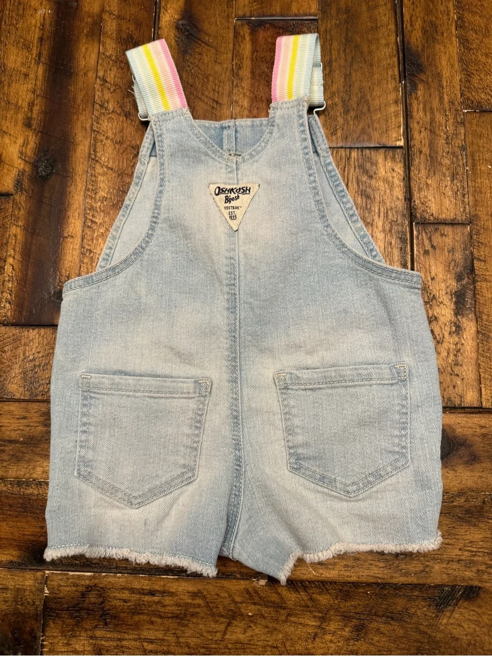 OshKosh B'gosh Baby Girls Rainbow Strap Heart Denim Shortalls Overalls 12M